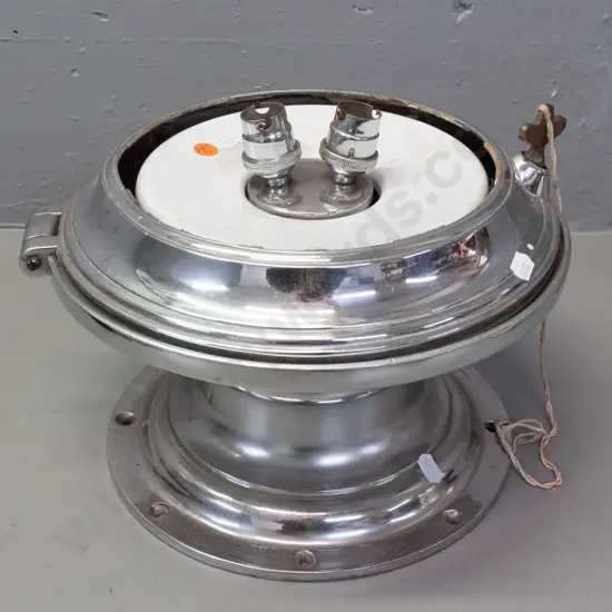 circa 1930s vintage NZR railway carriage chrome 2-bulb light fitting with key, no glass dome H-200 D-300