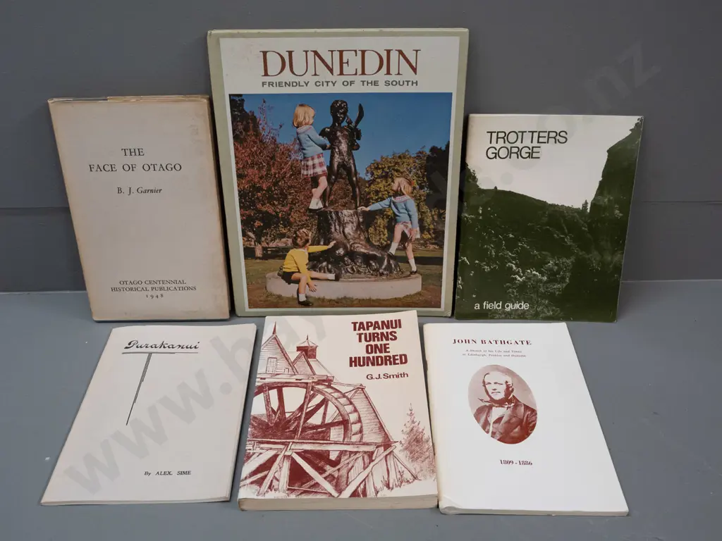 6 local history publications - Dunedin, Purakaunui, Tapanui, Otago geography etc. - some wear and tear, some are musty. Image 1++