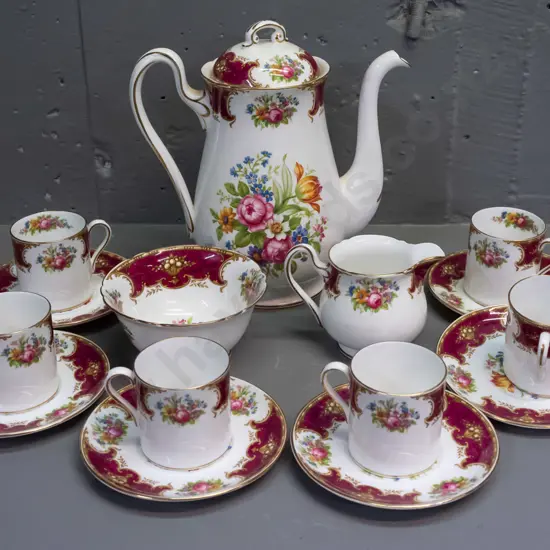 Shelley "Duchess" floral 15-piece coffee set - minor wear to gilding. Coffee pot H-210