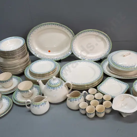 large assortment of vintage Royal Doulton Princess pattern tableware - varied quantities - oval ashetts, 6 dinners,
