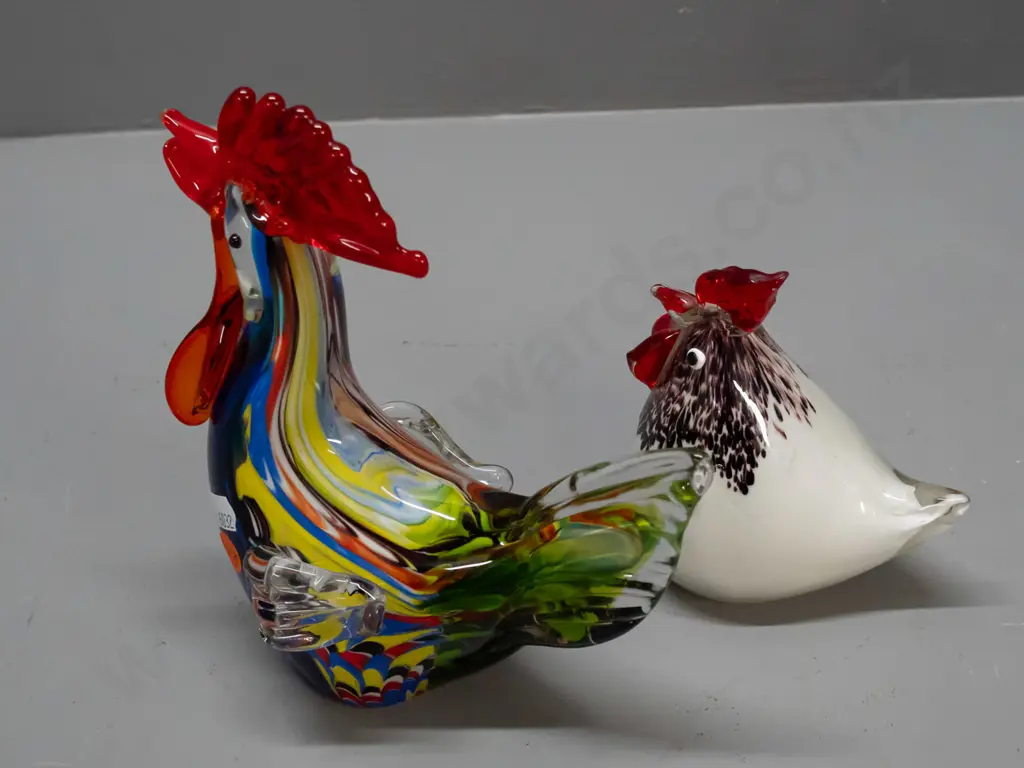2 art glass Murano style roosters - larger one H-210 L-180 Image 1++