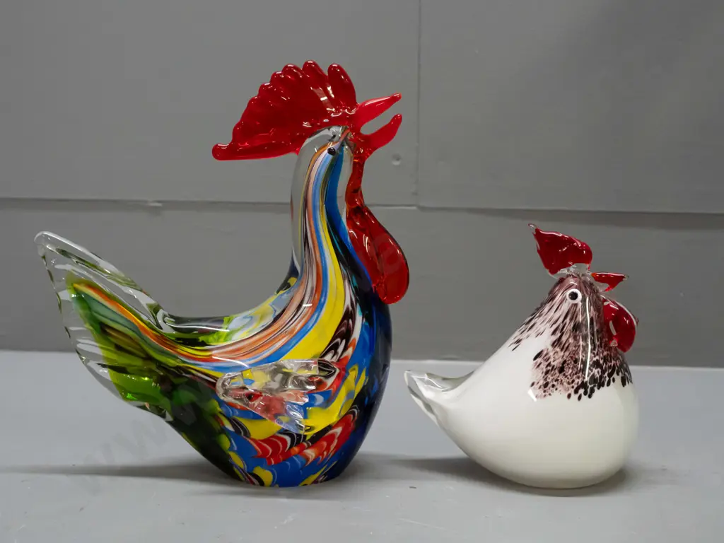 2 art glass Murano style roosters - larger one H-210 L-180 Image 1++
