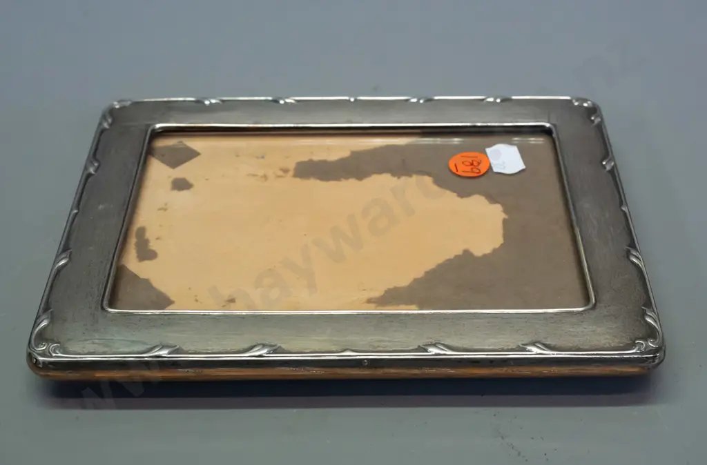 vintage hallmarked sterling silver photo frame with glass and oak backing - some scratching around edges H-190 W-140 Image 1++