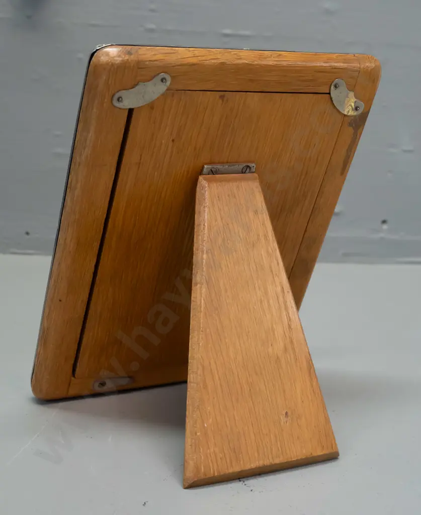vintage hallmarked sterling silver photo frame with glass and oak backing - some scratching around edges H-190 W-140 Image 1++
