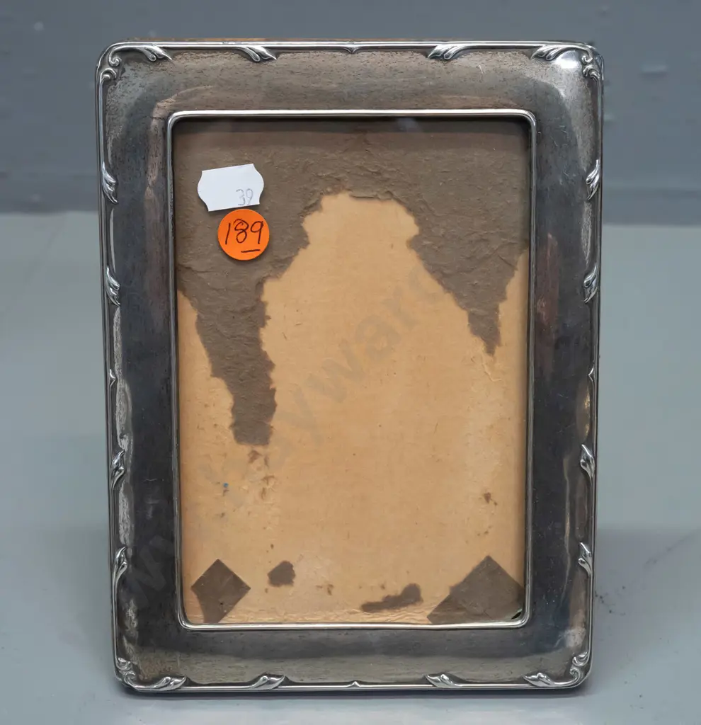 vintage hallmarked sterling silver photo frame with glass and oak backing - some scratching around edges H-190 W-140 Image 1++