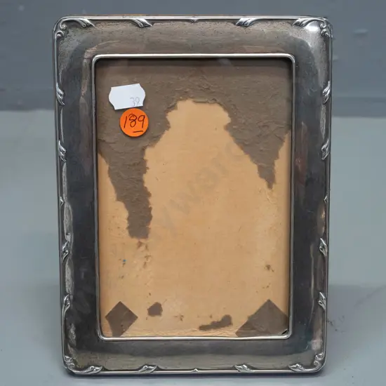 vintage hallmarked sterling silver photo frame with glass and oak backing - some scratching around edges H-190 W-140