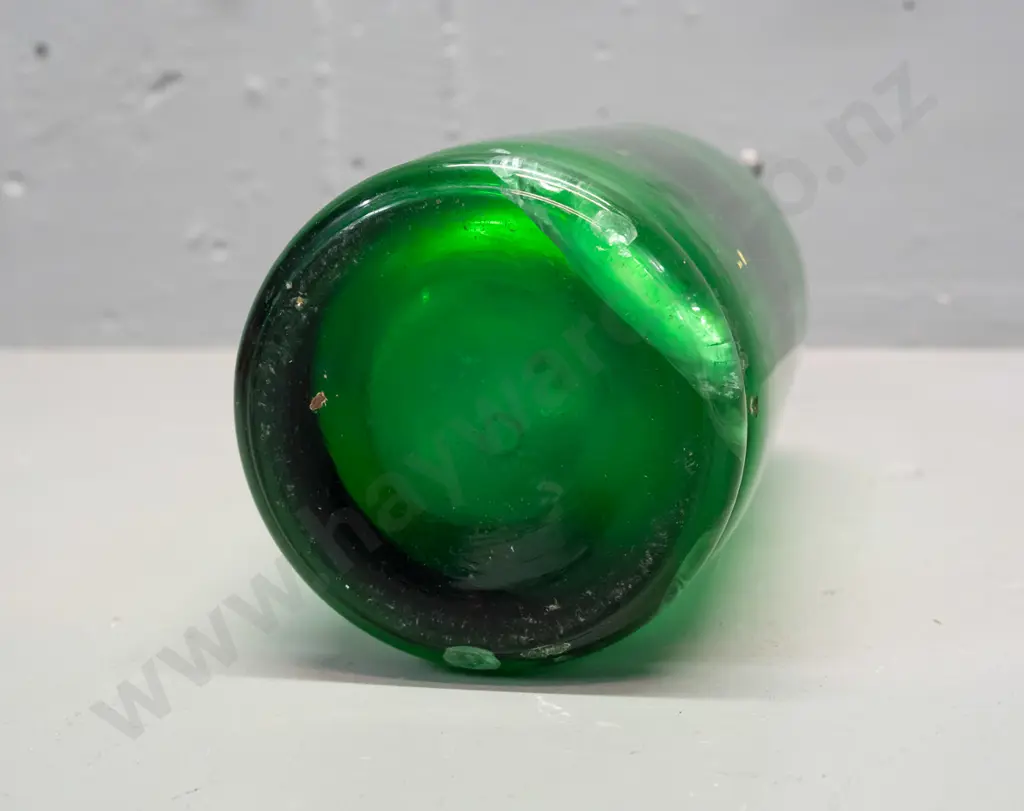 green glass soda syphon - both bottle and cap marked C. Nicholls Auckland H-300 - interior fault at bottom Image 1++