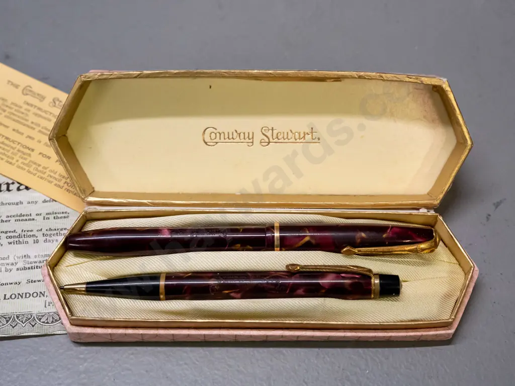 vintage Conway Stewart writing set - pen and pencil with certificates in original box Image 1++