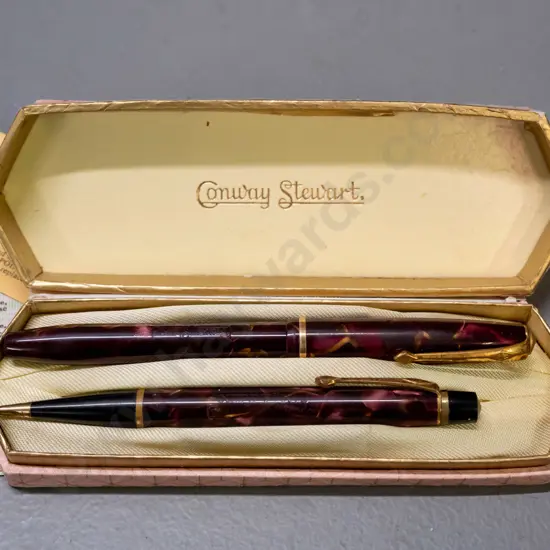 vintage Conway Stewart writing set - pen and pencil with certificates in original box