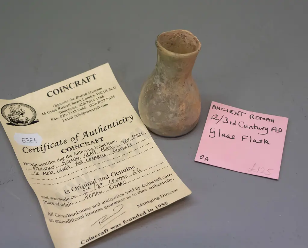 small 2nd or 3rd century Roman glass flask with certificate H-60 Image 1++