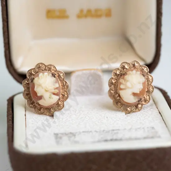 pair of 9ct gold cameo earrings GP fittings