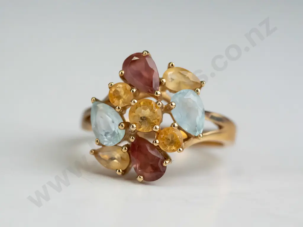 9ct gold multi stone coloured cluster ring 4.0gms Image 1++