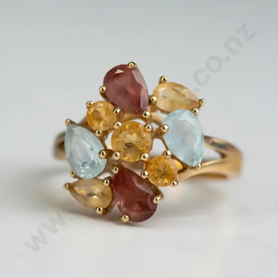 9ct gold multi stone coloured cluster ring 4.0gms