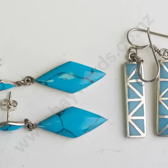 2 pairs of silver turquoise earrings both stamped 925