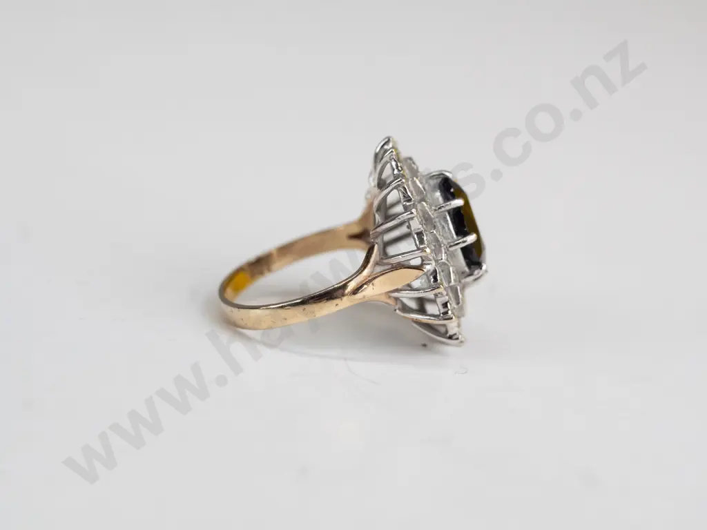 9ct sapphire [10x8] & 2 frier diamond ring 6.1 gms Image 1++