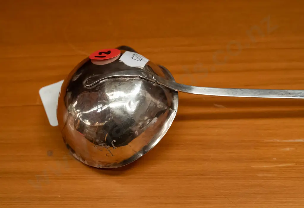 antique sterling silver twist-handle punch ladle with engraved monogram J.P.A. L-340 Image 1++