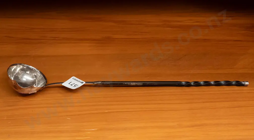 antique sterling silver twist-handle punch ladle with engraved monogram J.P.A. L-340 Image 1++