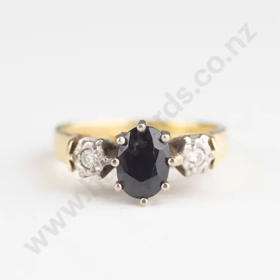 18ct English hallmarked 3 stone sapphire & diamond ring 4.6 grams