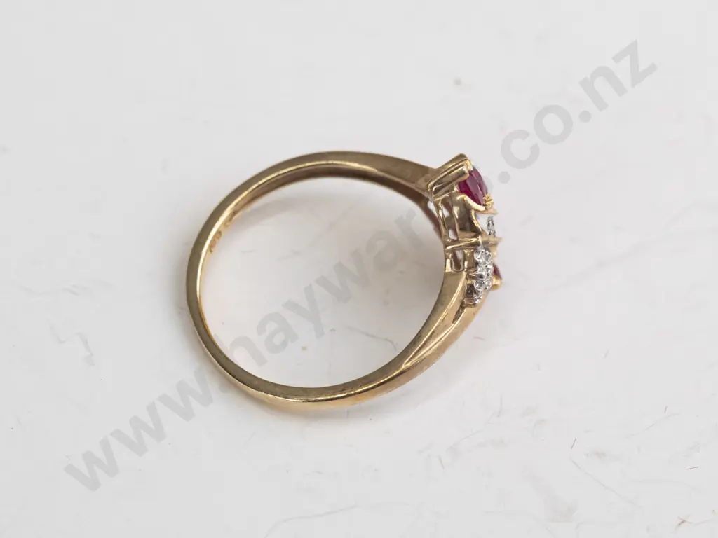 9ct ruby marquis cut & diamond ring  2.2gms Image 1++