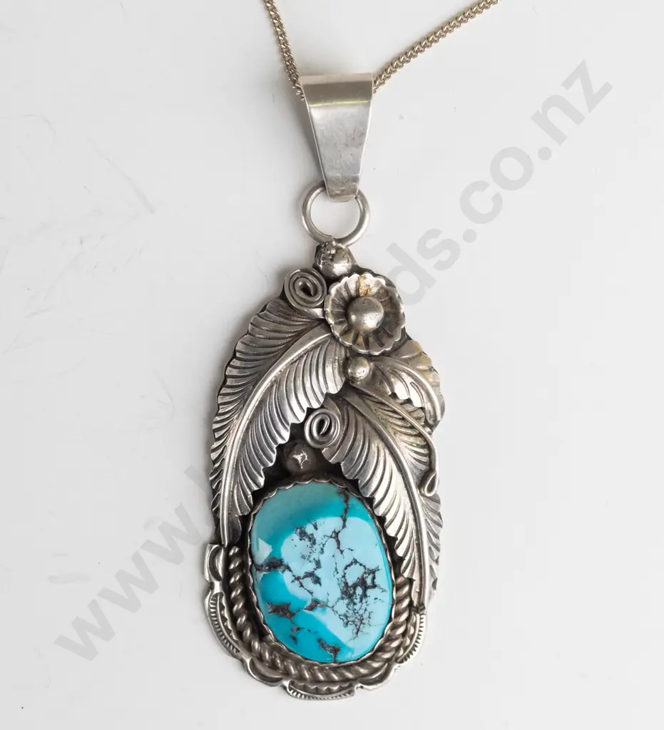 silver turquoise necklace stamped 925 Image 1++