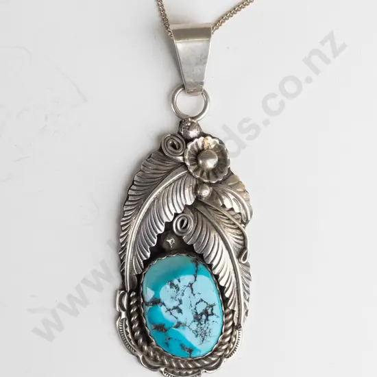 silver turquoise necklace stamped 925