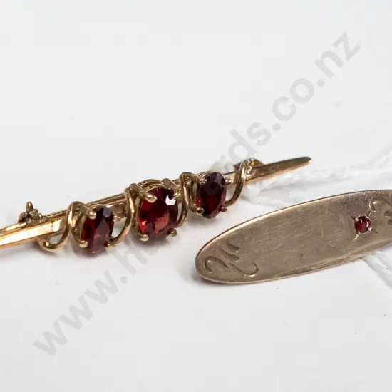 9ct 3 oval garnet brooch 2.9gms & stg silver baby brooch