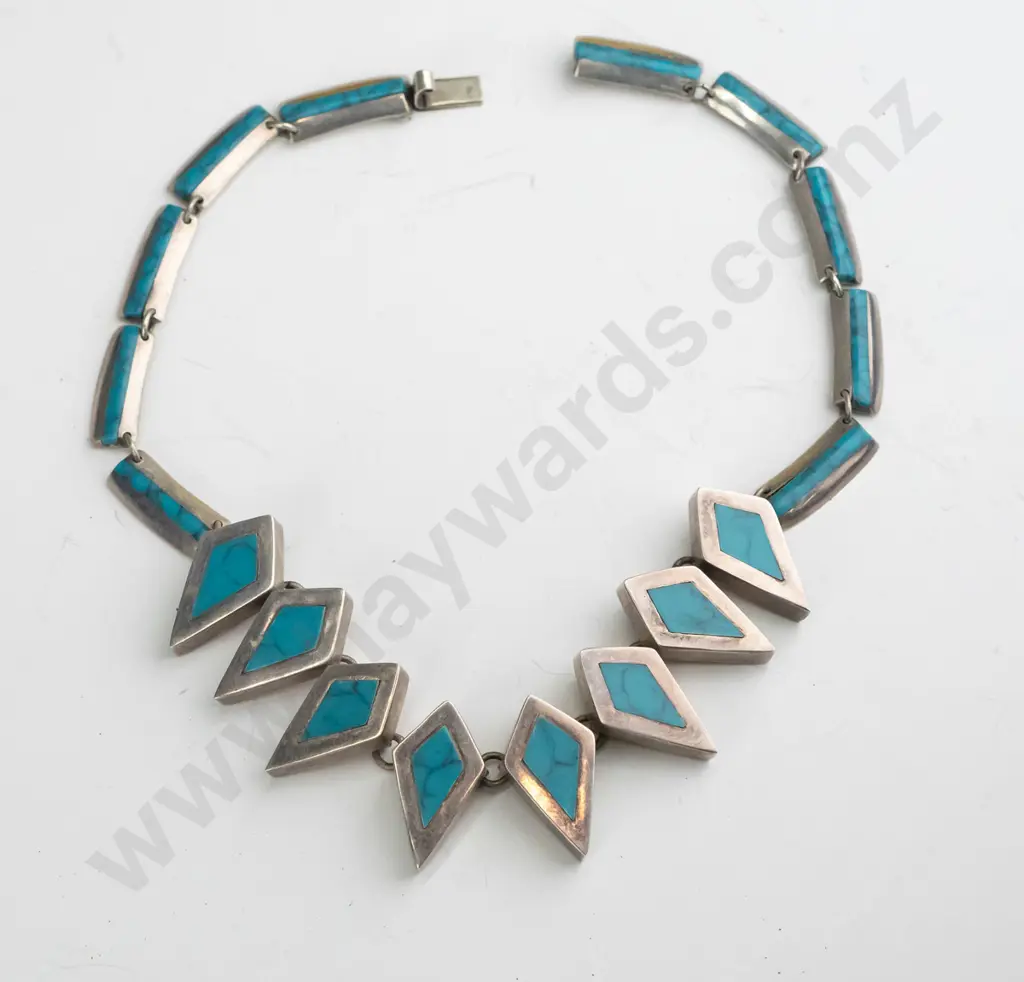 silver & tourquoise necklace stamped 9235 sterling Image 1++