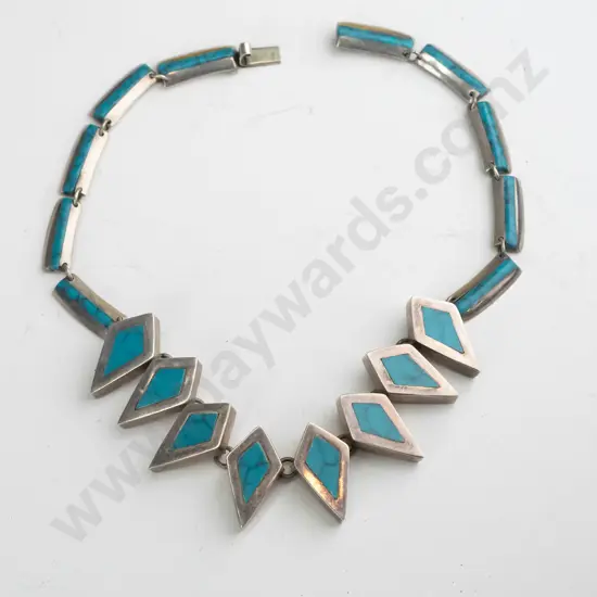 silver & tourquoise necklace stamped 9235 sterling