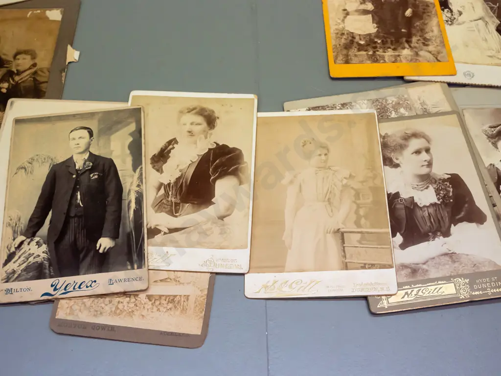 large assortment of vintage portrait photos and cartes de visite, most NZ, many Dunedin and south island - large group Image 1++