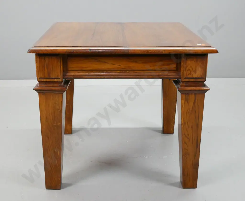 reproduction oak end table with square section tapered legs, applied laminate decoration H-530 W-610 D-590 Image 1++