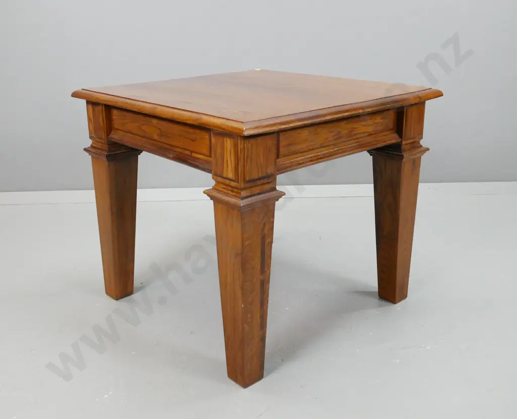 reproduction oak end table with square section tapered legs, applied laminate decoration H-530 W-610 D-590 Image 1++