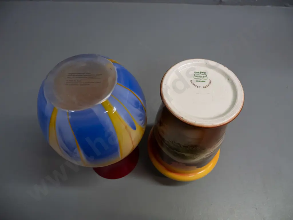 German hand blown glass vase with 'Ambiente' label and a Shelley Late Foley 'Surrey Scenery' vase w/ some crazing inside Image 1++