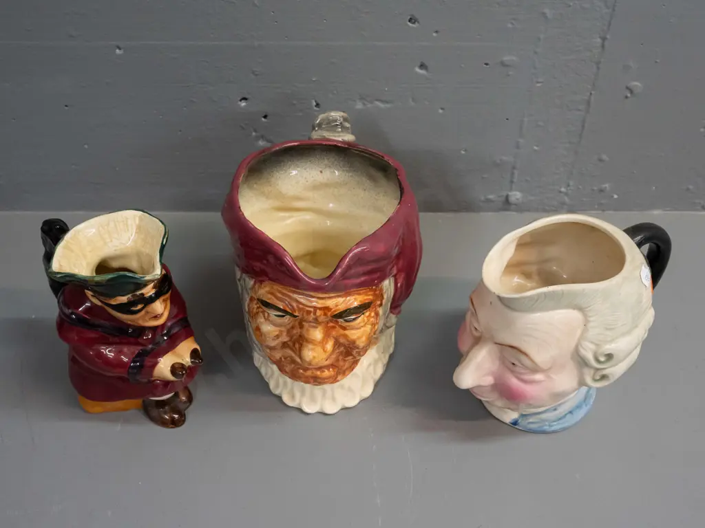 3 large character jugs - Shorter & Sons with some crazing and 2 unmarked including Simon the Cellarer H-170 Image 1++