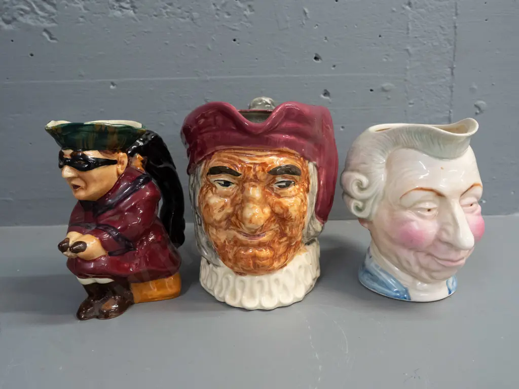 3 large character jugs - Shorter & Sons with some crazing and 2 unmarked including Simon the Cellarer H-170 Image 1++