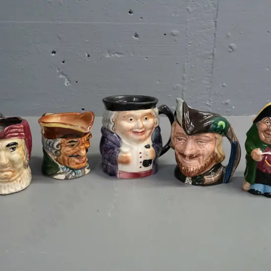 5 small character jugs - Royal Doulton Robin Hood, 'Staffordshire By Manor' Mr. Bumble, Shorter & Sons and 2 unmarked,
