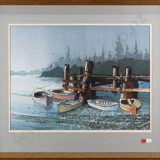 Stan Hopkins - framed watercolour "Still, Quiet Evening"  H310 W410