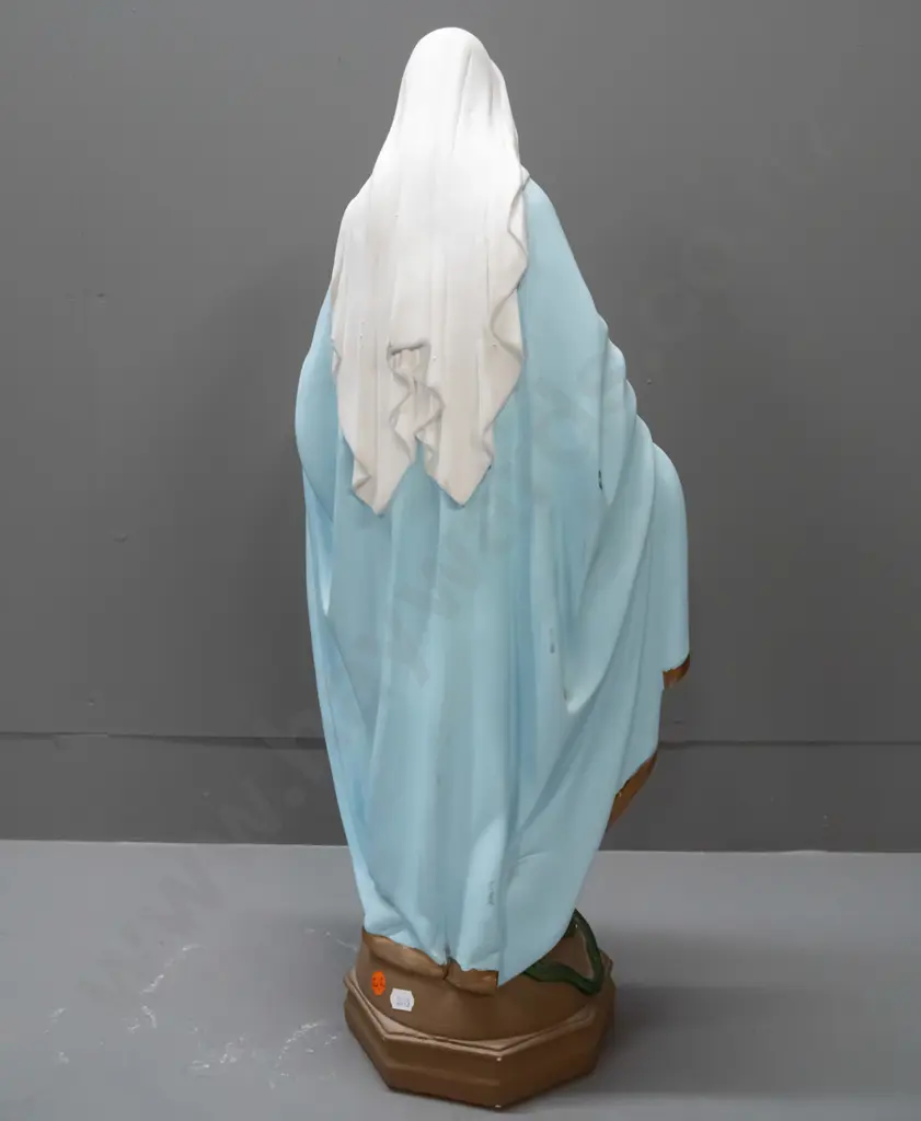painted plaster religious figure - Mary stepping on a serpent - some chipping around base. H-660 W-280 Image 1++