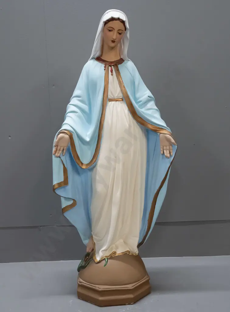 painted plaster religious figure - Mary stepping on a serpent - some chipping around base. H-660 W-280 Image 1++