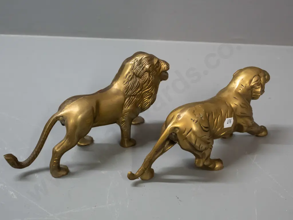 2 cast brass figures - lion H-110 L-200 and tiger Image 1++