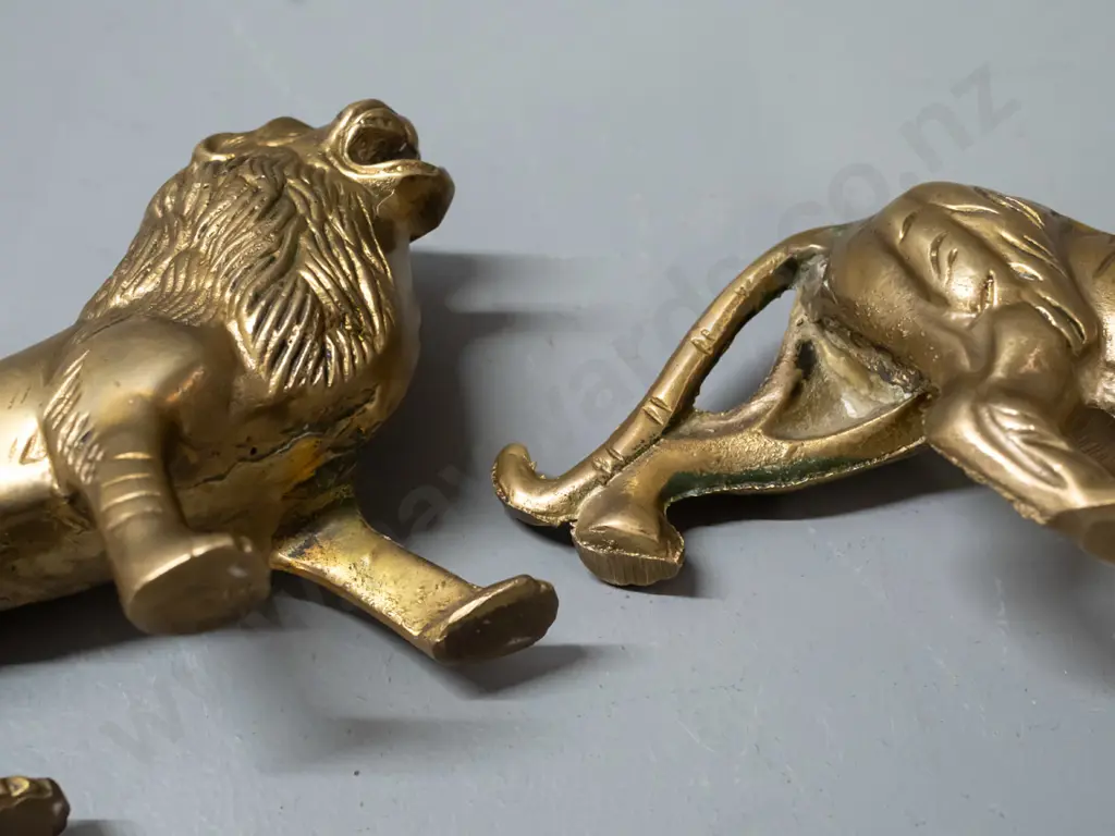 2 cast brass figures - lion H-110 L-200 and tiger Image 1++