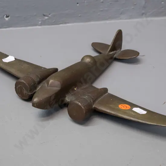 solid cast brass or bronze airplane model or large paperweight - pitting and scratches H-45 L-200 W-310
