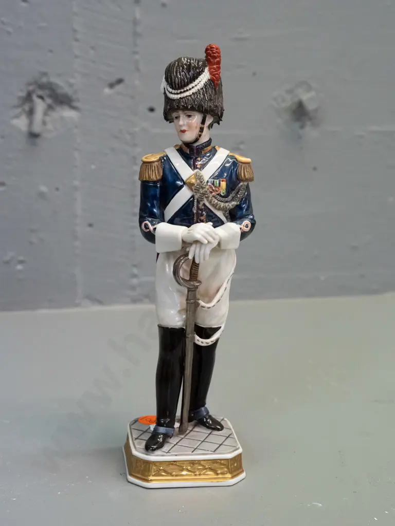 continental porcelain figure of a soldier - mark is a crown over letter N, H-230 Base 60 x 60 Image 1++