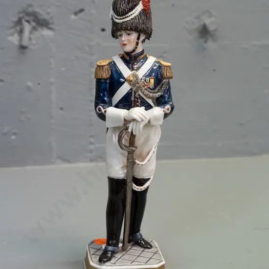 continental porcelain figure of a soldier - mark is a crown over letter N, H-230 Base 60 x 60