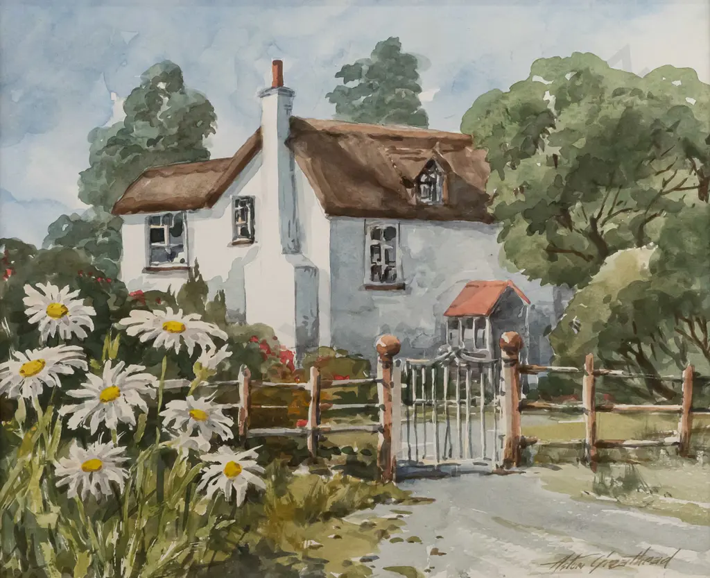 Aston Greathead - framed watercolour "Batch & whitewash Devon England H220 W-260 Image 1++