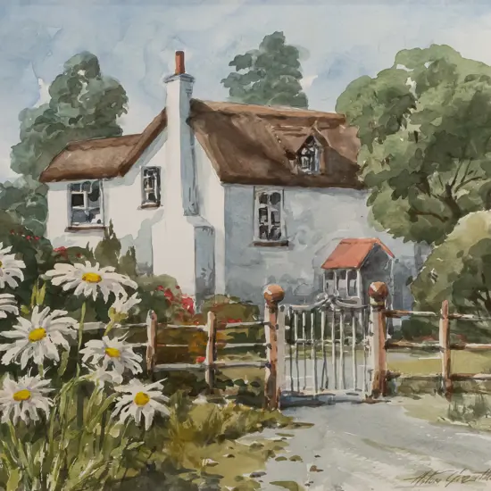 Aston Greathead - framed watercolour "Batch & whitewash Devon England H220 W-260