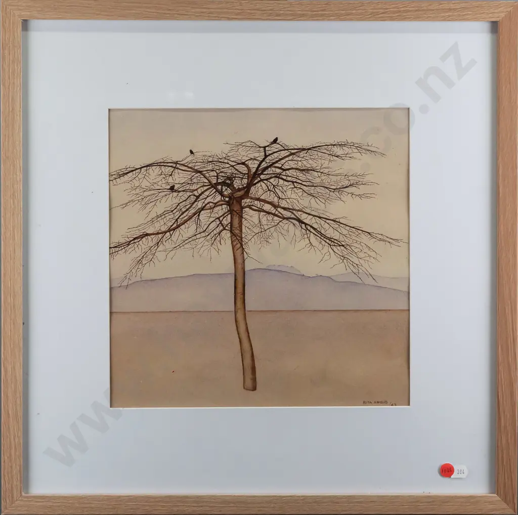 framed Rita Angus print - bird and trees H290 W290 Image 1++