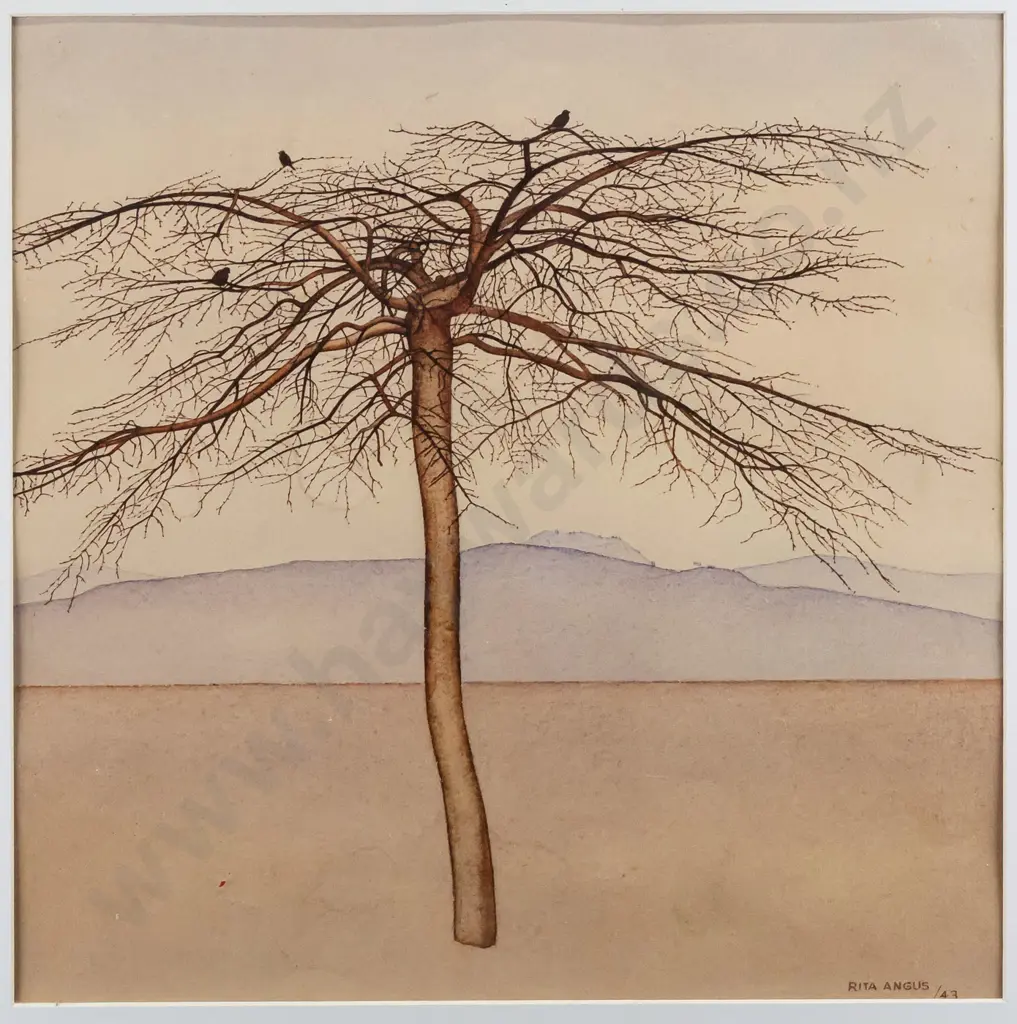framed Rita Angus print - bird and trees H290 W290 Image 1++