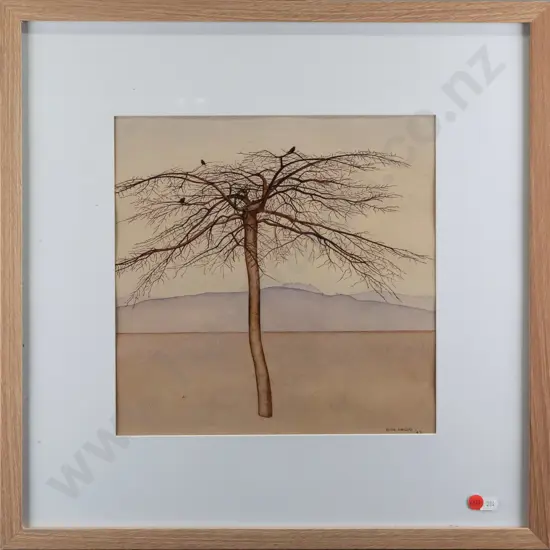 framed Rita Angus print - bird and trees H290 W290