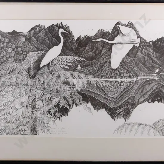 framed Rei Hamon 1978 ltd edition print 582/600 "Return To Still Waters" H520 W750