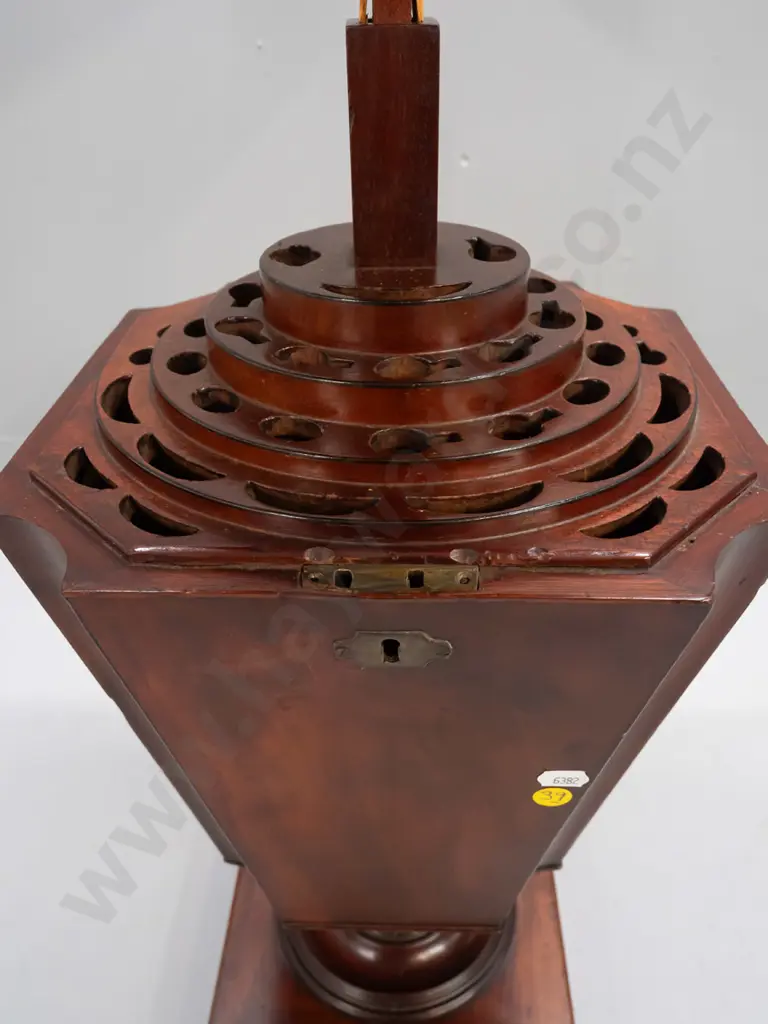 late Georgian cutlery urn in the style of Thomas Hope - figured mahogany with ebony stringing, rise & fall lid w/locking Image 1++